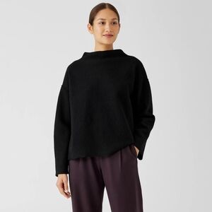 EILEEN FISHER L Lightweight Boiled Wool Box-Top In Responsible Wool Black